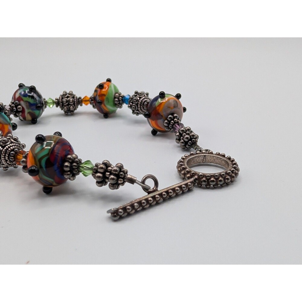 Rainbow Artisan Lampwork Glass Crystal Beads 925 Sterling Bracelet Necklace Set image 7